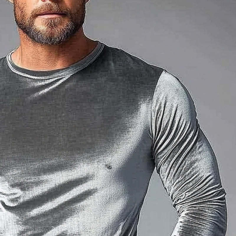 Herren Vintage Samt Langarm T-Shirt mit Rundhalsausschnitt