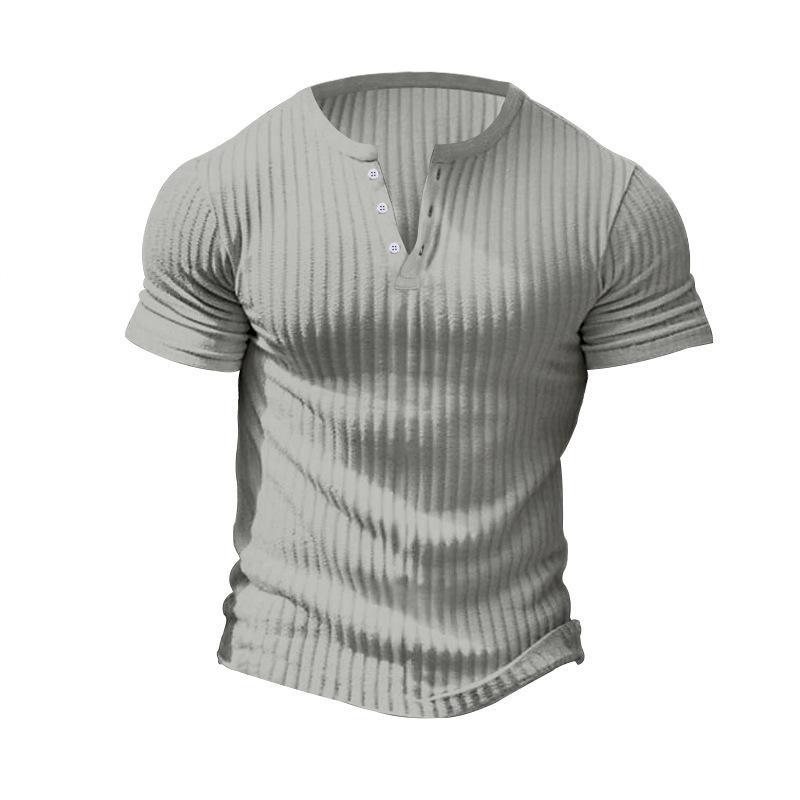 Men's Casual Stretch Knit Short Sleeve Henley T-Shirt
