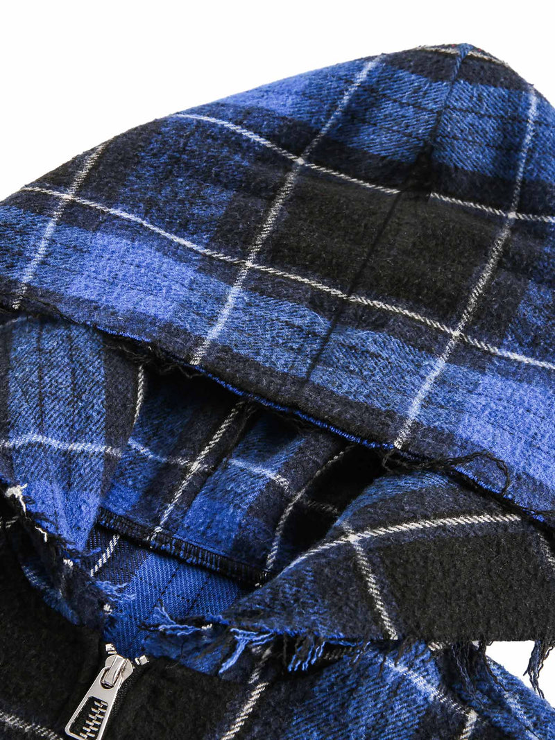 Plaid Brushed Cardigan Hooded Shirt