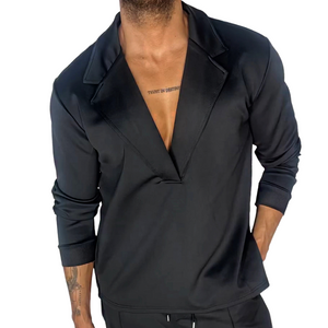 Herren Retro Casual Solid Color Pullover Revers Langarmhemd