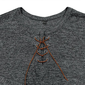 Men's Crew Neck Tie Long Sleeve Outdoor Henley T-Shirt