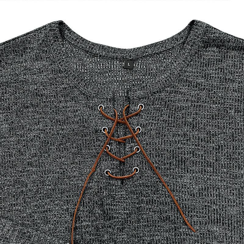 Herren-Henley-T-Shirt mit Rundhalsausschnitt und Krawatte, langärmelig, für den Außenbereich