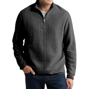 Men's Casual Solid Color Plaid Jacquard Loose Pullover Sweatshirt