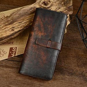 Men's Genuine Leather Vintage Distressed Multi-card Slot Long Wallet