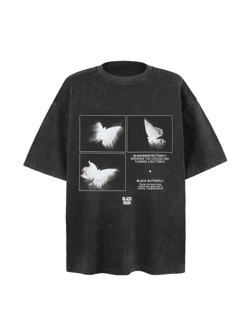 Washed Shadow Butterfly Street Rap T-Shirt