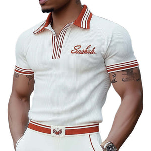 Men's Summer Polo Collar Fashion Knitted Short Sleeve T-Shirt