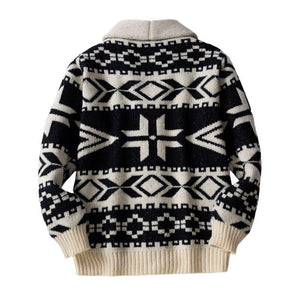 Weihnachts-Strickjacke für Herren, Jacquard, dickes Revers, einreihig