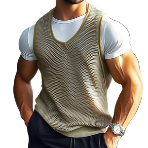Men's Casual Solid Color Mesh Cool Round Neck Tank Top