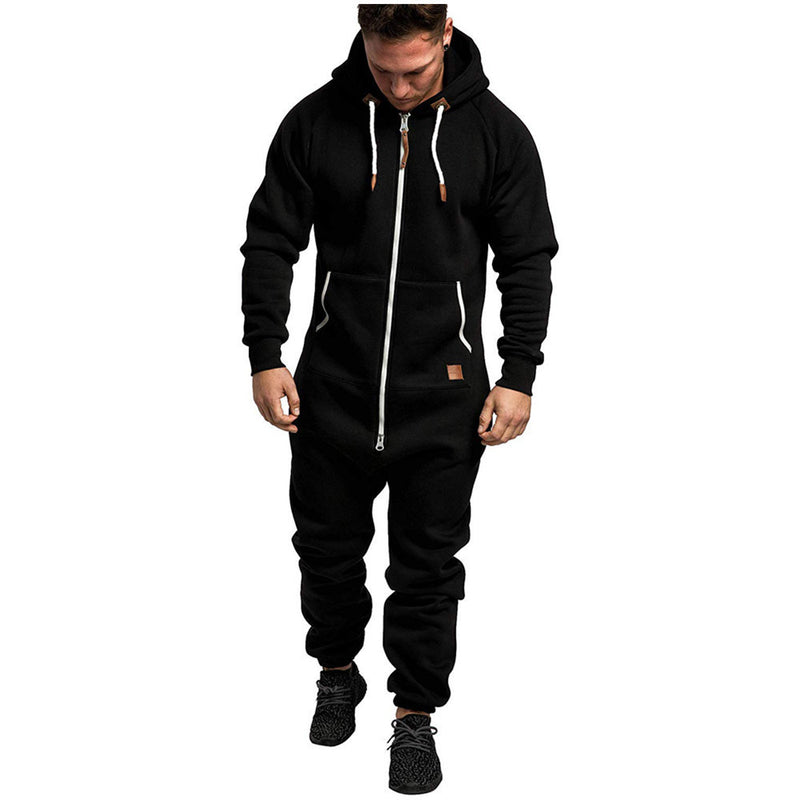 MEN'S HOODED FLEECE JUMPSUIT SOLID COLOR COLOR BLOCKED CASUAL MEN'S SUIT JUMPSUIT