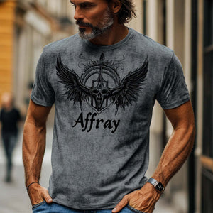 Men's Dark Gray Vintage Printed Round Neck Casual T-Shirt