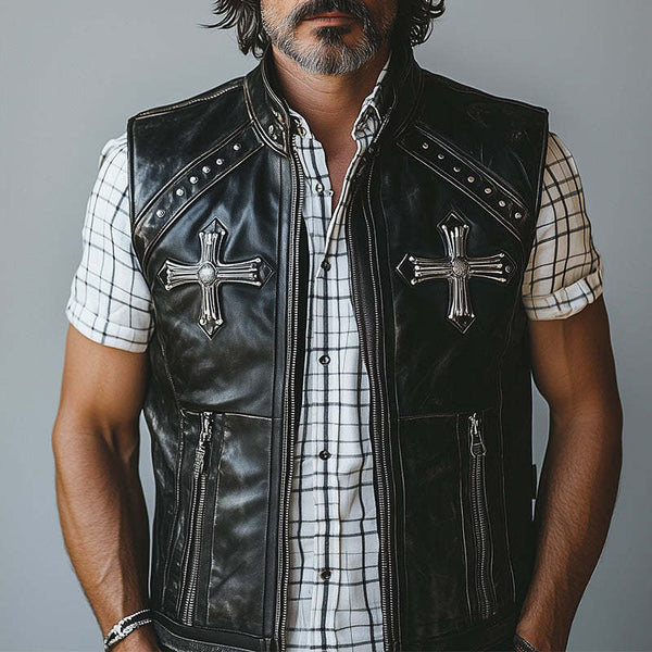 Herren Western Vintage Leder Mode Weste