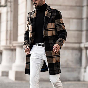 Men's Vintage Plaid Mid-length Coat