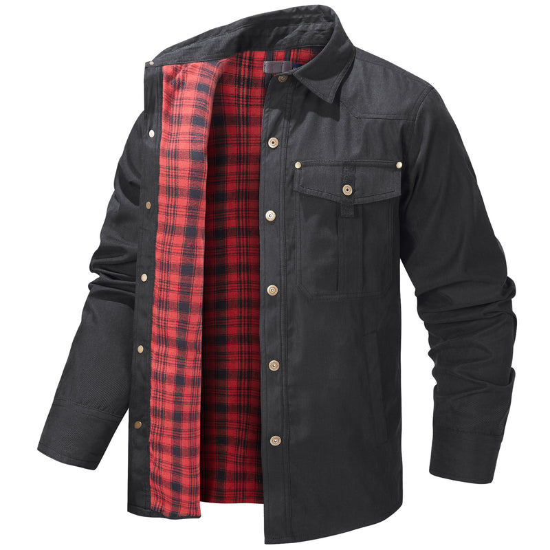 COLLAR PLAID FLANNEL CASUAL JACKET RETRO JACKET