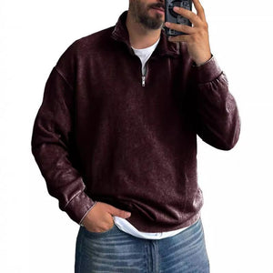 Einfarbiges Herren-Sweatshirt mit Revers und Reißverschluss