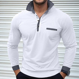Langarm-Poloshirt mit Revers und Colorblock-Muster für Herren