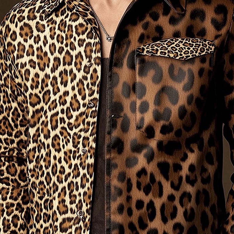 Men's Spring Fashion Leopard Print Light Leather Jacket