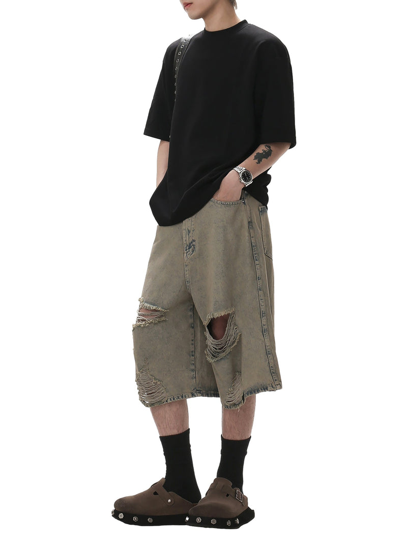 Wasteland Style Ripped And Dirty Denim Jort