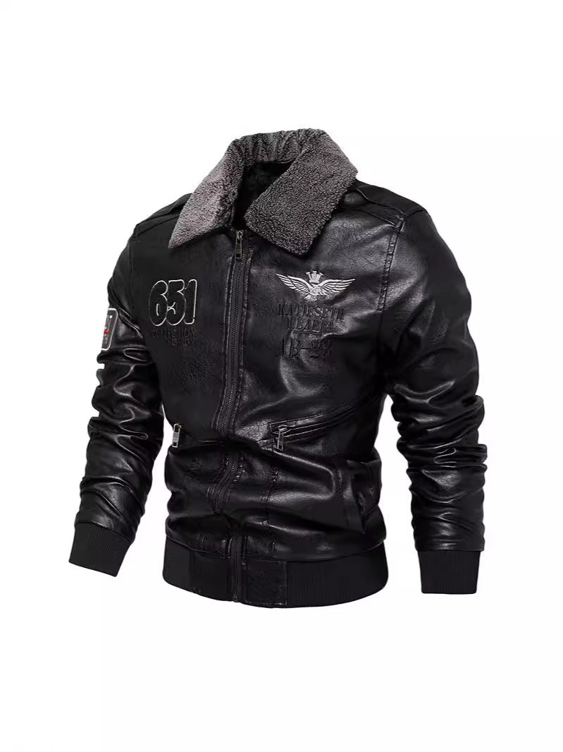 WINTER PLUSH COLLAR PU LEATHER JACKET/MEN'S JACKET COAT