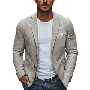 Men's Spring New Style Personalized Lace Splicing Pocket Cotton And Linen Blazer