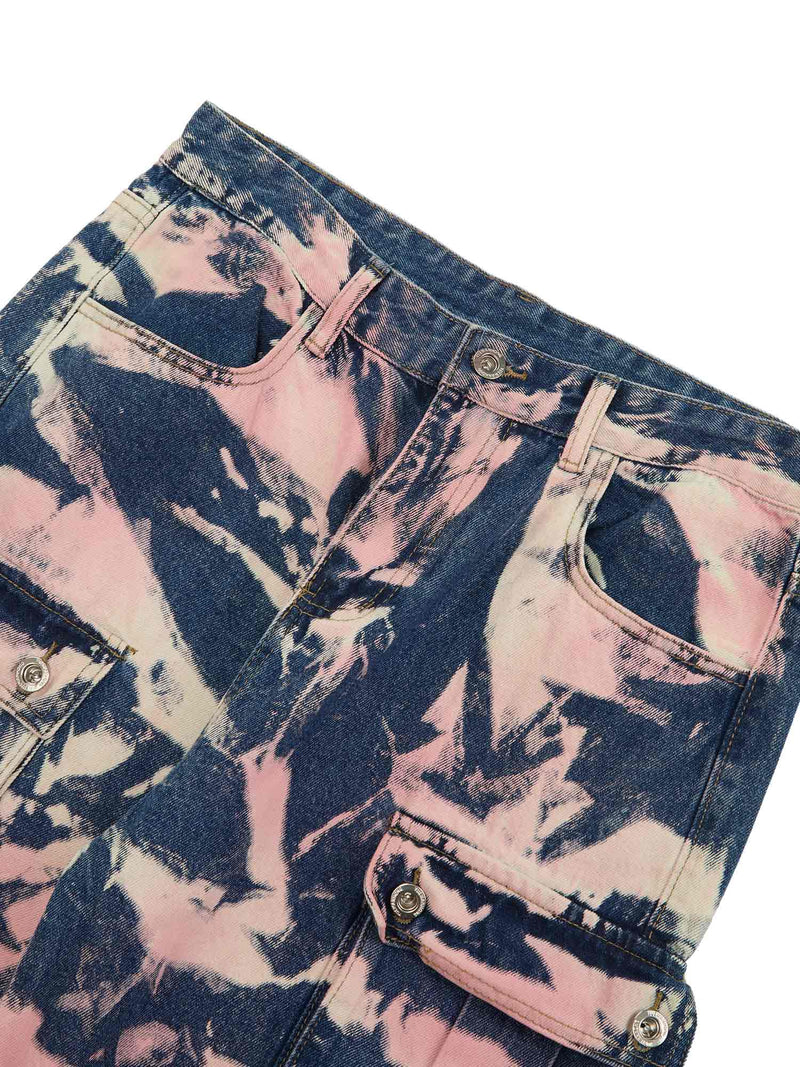 Tie-dye Waste Style Camouflage Cargo Jeans