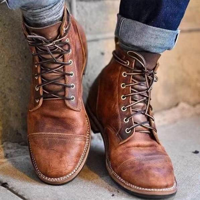 Men's Vintage Martin Boots Western Style Lace-up Leather Boots