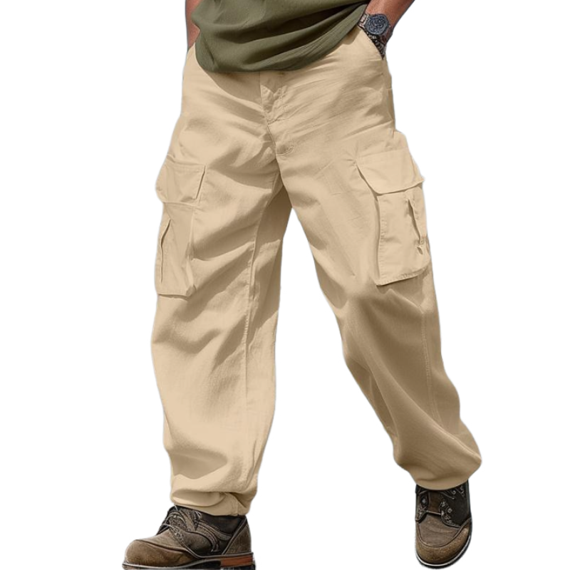 Men's Casual Cotton Linen Loose Multi-pocket Cargo Pants