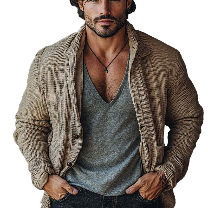 Men's Waffle Lapel Pocket Jacket