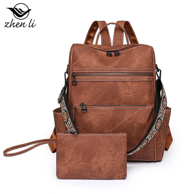 ZHENLI LIGHTWEIGHT WOMEN'S RETRO BACKPACK LARGE CAPACITY CASUAL TRAVEL DUAL PURPOSE SHOULDER BAG