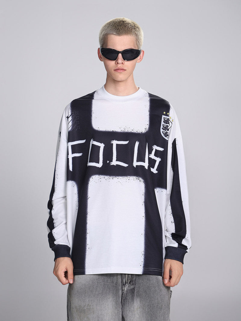 Color Contrast Print Long Sleeve Jersey T-shirt