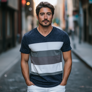 Herren Frühlingsmode Persönlichkeit Schlankes V-Ausschnitt Wildleder Spleißen Kurzarm T-Shirt