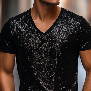Men's Stylish Casual Personality Sequin Fabric Short-sleeved T-shirt