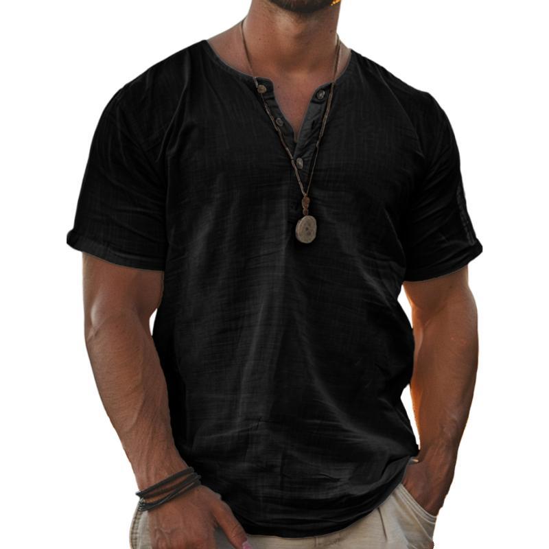 Solides Henley-Kurzarm-T-Shirt für Herren