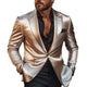 Eleganter Herren-Blazer im Retro-Stil mit steigendem Revers aus Satin, einreihig, schmale Passform