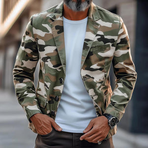 Men's Retro Camouflage Notch Lapel Single Breasted Casual Blazer