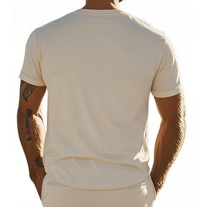 Herren Frühlingsmode Lässiges Wildleder-Kurzarm-T-Shirt mit V-Ausschnitt