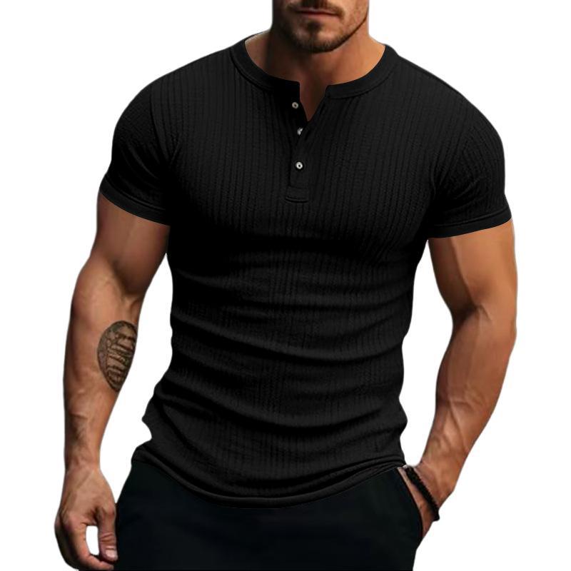 Men's Casual Stretch Knit Short Sleeve Henley T-Shirt