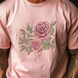Men's Casual Rose Printed Round Neck Short Sleeve T-Shirt