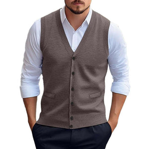 Men's Casual Solid Color Knitted Cardigan Vest