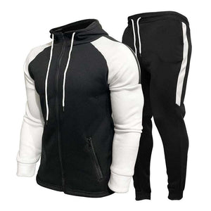 Men's Contrast Color Hooded Sweatshirt And Casual Pants Set