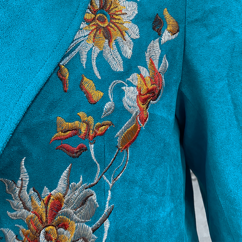 Klassischer Retro-Blazer für Herren im Western-Stil mit besticktem Wildleder und schmaler Passform