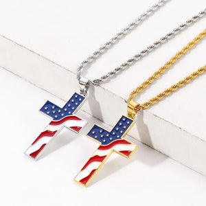Vintage Casual American Flag Cross Necklace