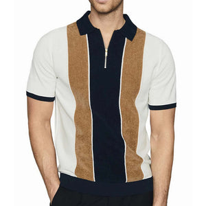 Kurzarm-T-Shirt mit Polokragen und Colorblock-Print für Herren