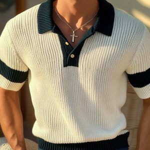 Lässiges Herren-Poloshirt mit kontrastierendem Revers und schmaler Passform, gestrickt, kurzärmelig