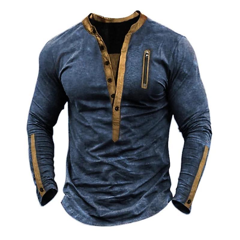 Taktisches Herren-T-Shirt mit Henley-Ausschnitt und Reißverschluss für den Außenbereich