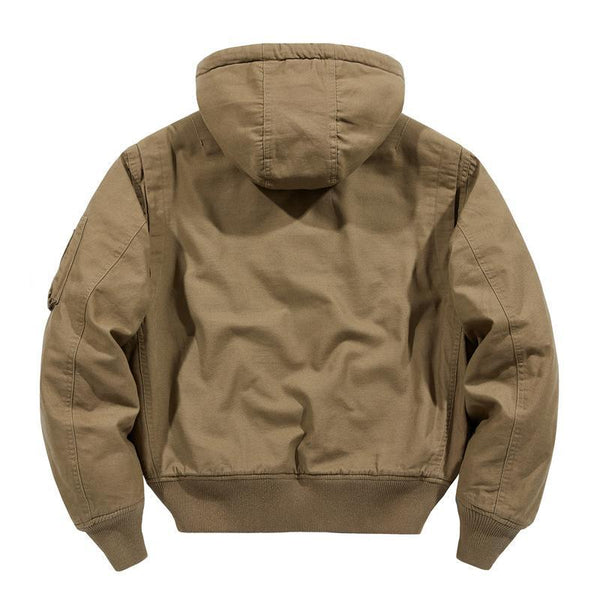 Men's Casual Cotton Loose Hooded Zipper Bomber Jacket