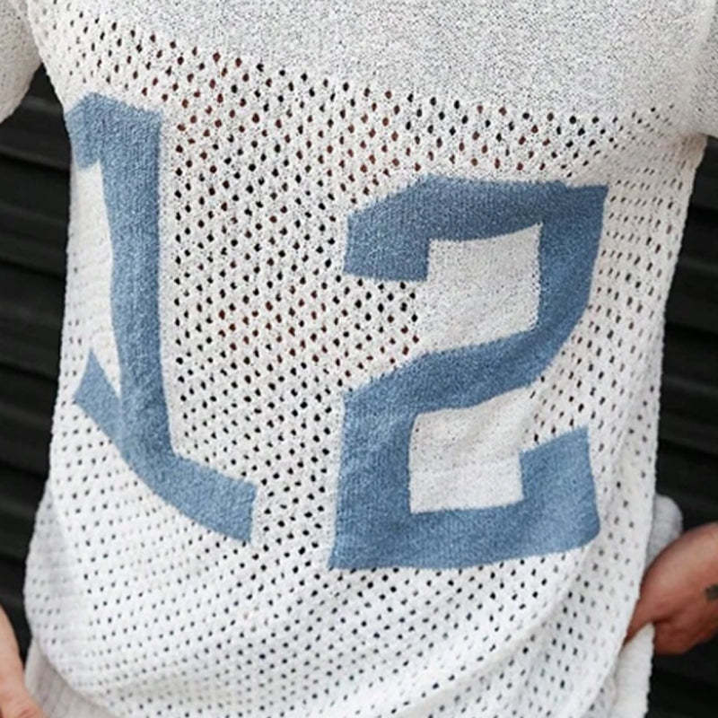 Men's Sport Lettering Jacquard Crew Neck Short Sleeve Sweater T-Shirt