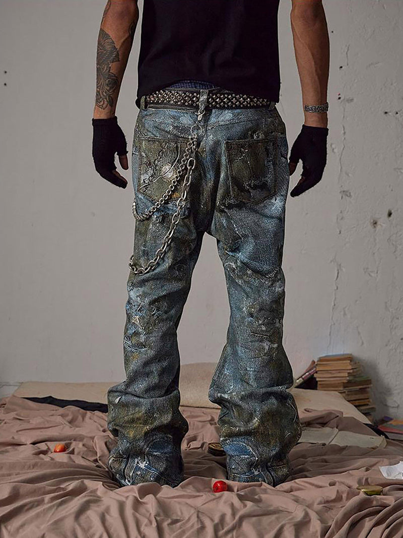 Graffiti BORO Destruction Chain Jeans