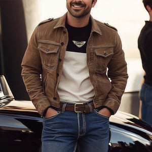 Men's Vintage Brown Washed Denim Jacket