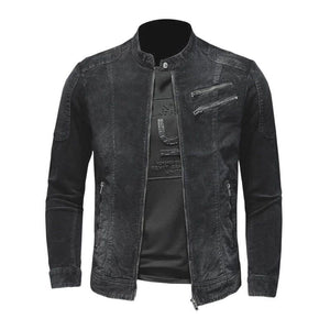 Men's Vintage Washed Denim Biker Jacket