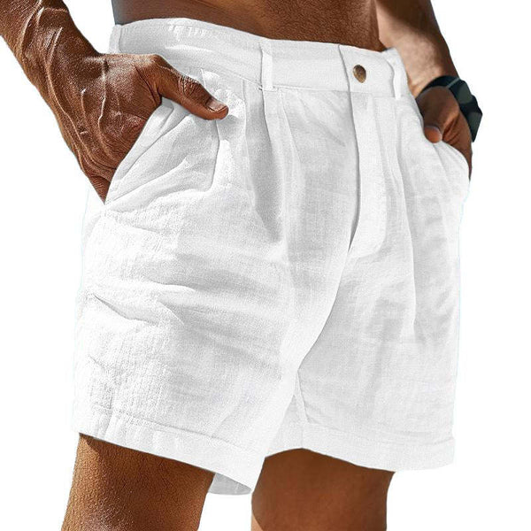 Men's Linen Solid Color Summer Shorts Beach Shorts